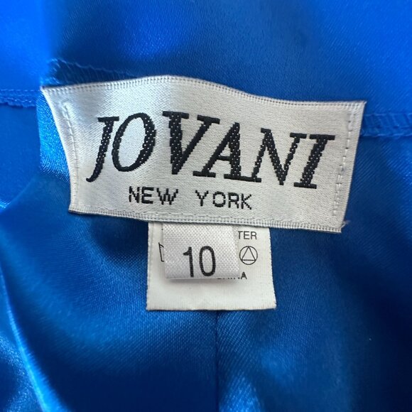 Jovani Blue Satin Sleeveless Rhinestone U Back Mermaid Trumpet Long Dress Sz 10 - Picture 8 of 15